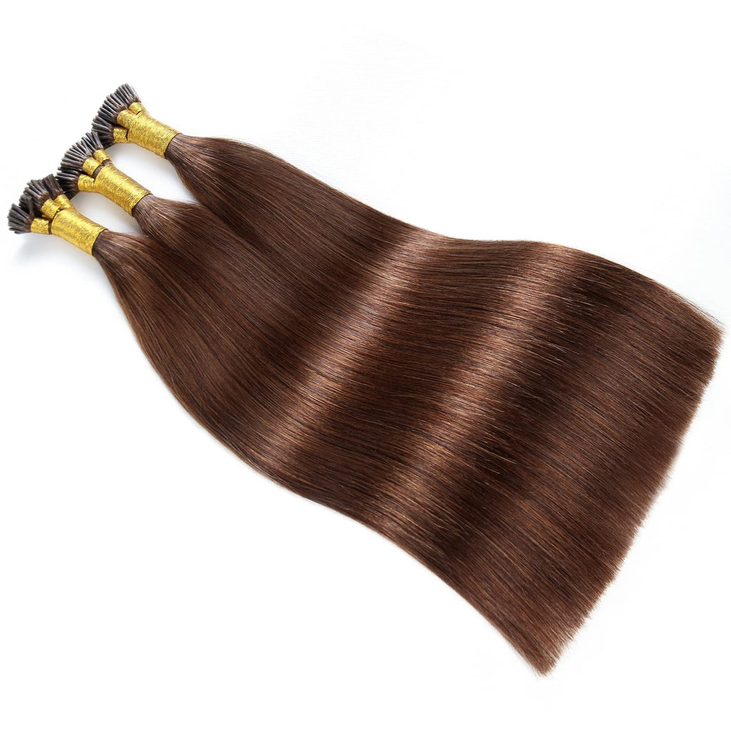 Raw Straight I-Tip Hair Extensions - Medium Brown #4