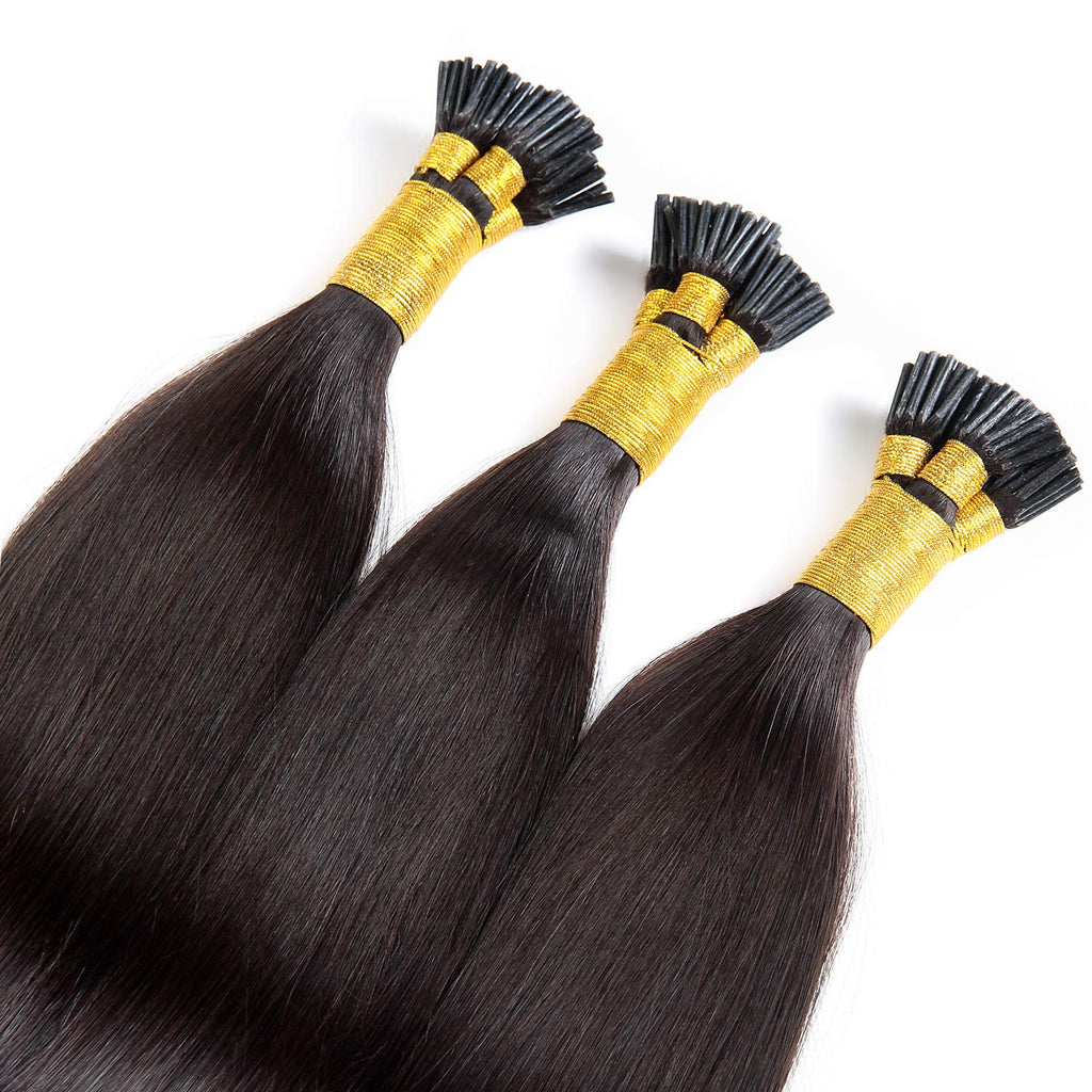 Raw Straight I-Tip Hair Extensions - Black #1B