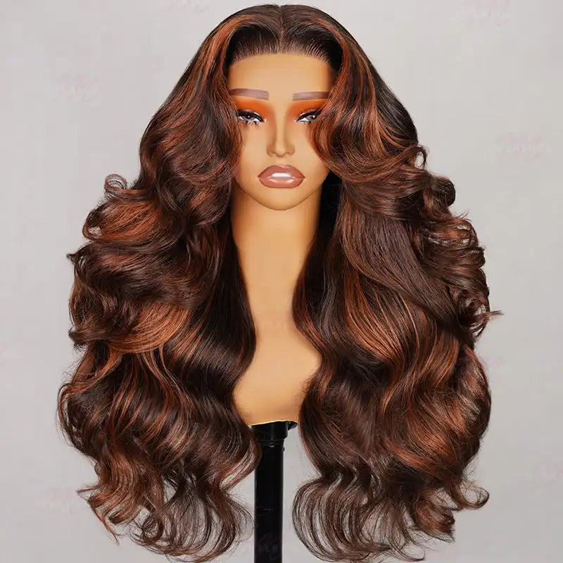 6x5 Pre-Cut Long Wavy Glueless Wig - Caramel Ombre