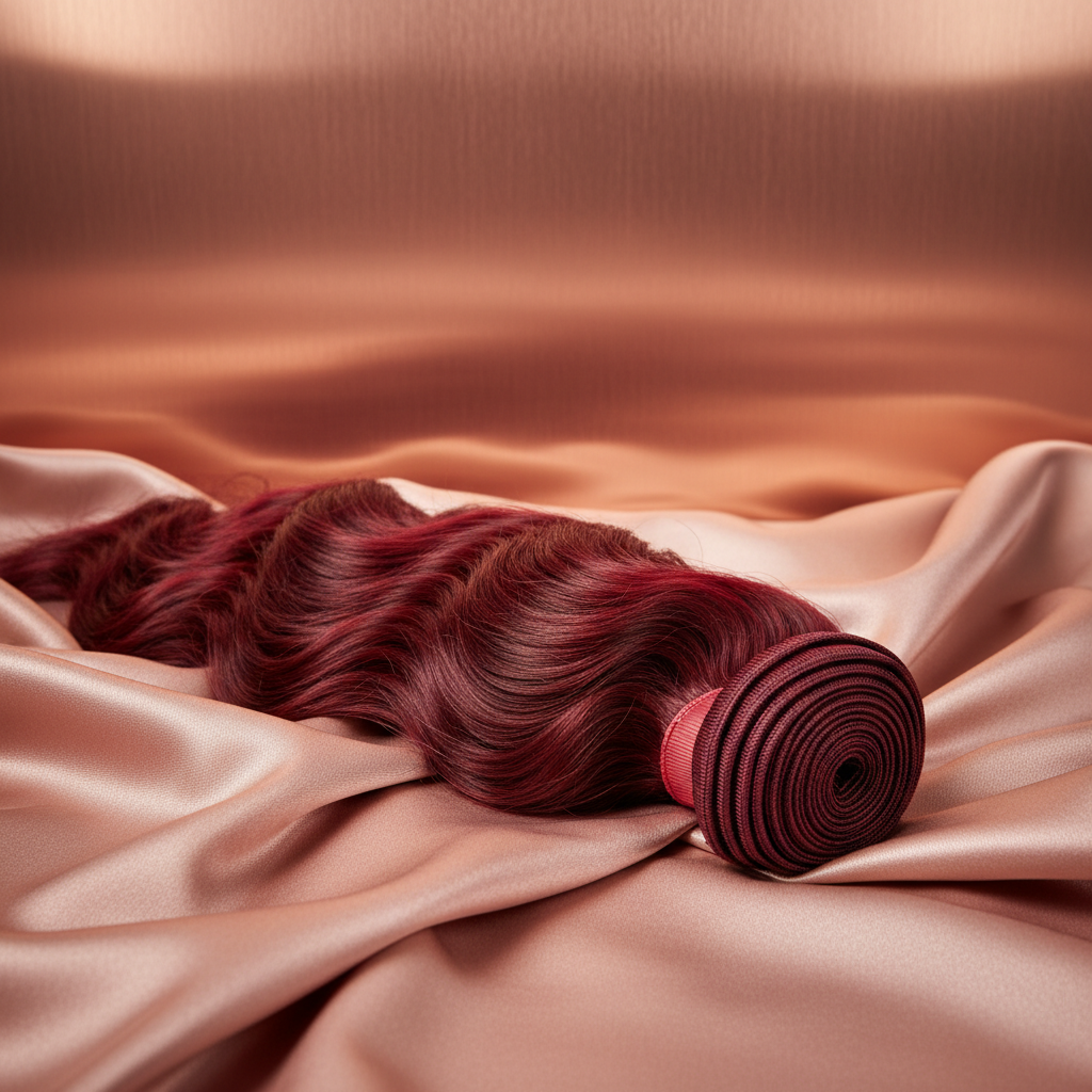 Burgundy Hair Bundle with Rose Gold Drapes